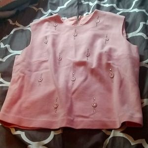 Vintage Sleeveless Pastel Pink Embroidered Sweater Top